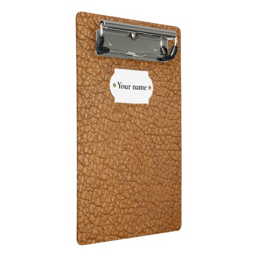 Braunleder Mini Klemmbrett (Schrägansicht)