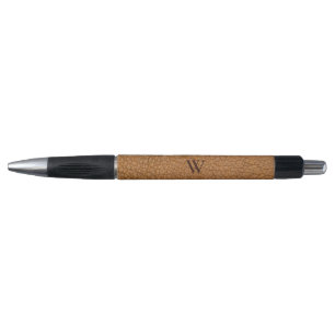 Braunleder Textur Mit Monogramm Name Kugelschreiber