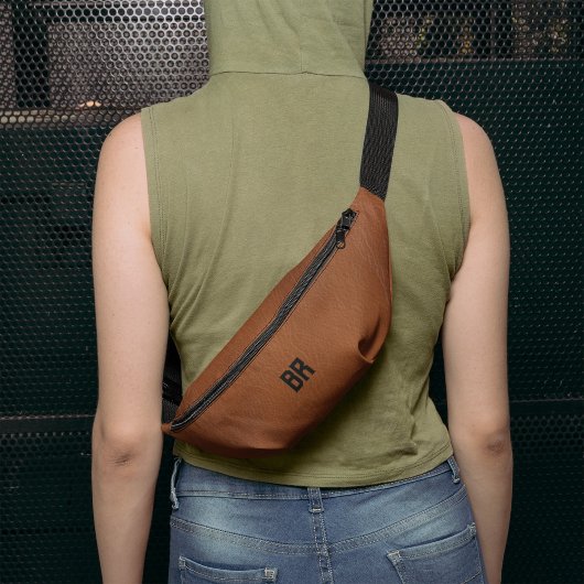 Braunleder Vintag Altes einfaches Monogramm Bauchtasche