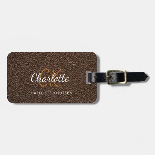 Braunledergold-Monogramm Gepäckanhänger (Vorderseite horizontal)