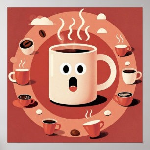 Bräunliche Niedliche Cartoon Kaffeetassen Poster