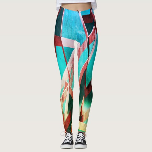 Bräunliche Streifen über Grün oder Aquamarine Leggings (Vorderseite)