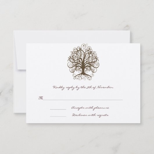 Bräunliche Swirl Tree Wedding Response Card RSVP Karte (Rückseite)