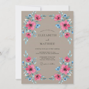Braunmagenta Mohn Hochzeit Einladung
