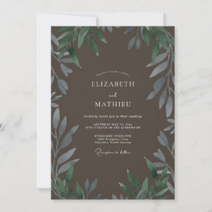 Braunolivenfarbene Hochzeit mit Blättern Einladung