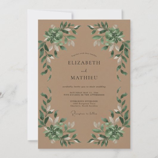 Braunolivgrüne Hochzeit Einladung (Vorderseite)