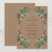 Braunolivgrüne Hochzeit Einladung (Vorne/Hinten)