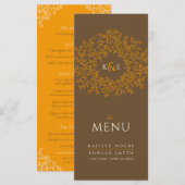 Braunorange-botanische Blätter, zeichnend Monogram Menükarte (Vorne/Hinten)