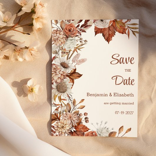 Braunorange Flora Save the Date Einladung