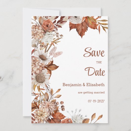 Braunorange Flora Save the Date Einladung (Vorderseite)
