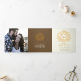 Braunorange Monogramm Widmung Foto Hochzeit Dreifach-gefaltete Programmkarte