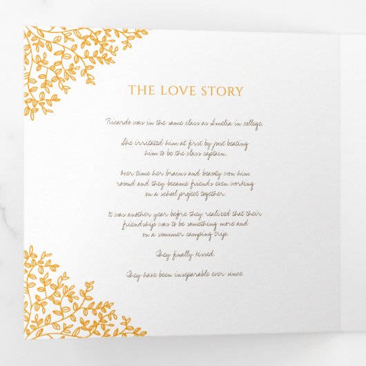 Braunorange Monogramm Widmung Foto Hochzeit Tri Dreifach-gefaltete Programmkarte (Innen Erste Seite)