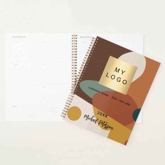 Braunorangefarbenes Retromuster - Firmenlogo 2026 Planer (Anzeige)