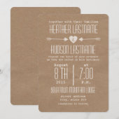 Braunpapier  Pfeile + rustikales Weiß Einladung (Vorne/Hinten)