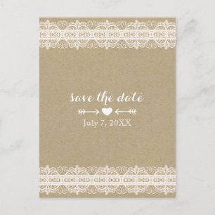 Braunpapier & Weißspitze Rustikale Save The Date-K Ankündigungspostkarte