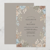 Braunperl-Silber-Blatt-Hochzeit Einladung (Vorne/Hinten)