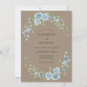 Braunrosa Azurblaue Blätterhochzeit Einladung