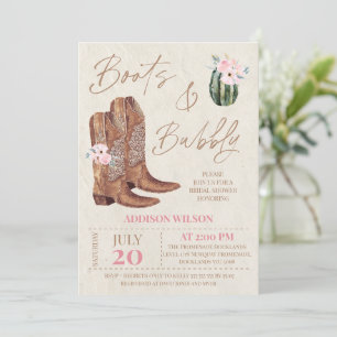 Braunrosa Blumenstiefel und Brautparty Einladung