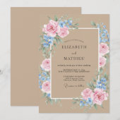 Braunrosa Blütenhochzeit Einladung (Vorne/Hinten)