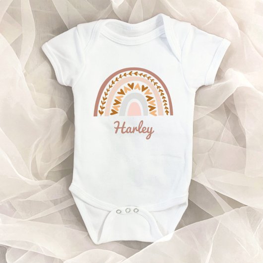 Braunrosa Boho Rainbow-Individuelle Name Monogramm Baby Strampler