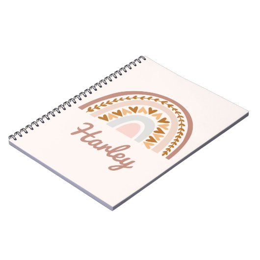 Braunrosa Boho Rainbow-Individuelle Name Monogramm Notizblock (Linke Seite)