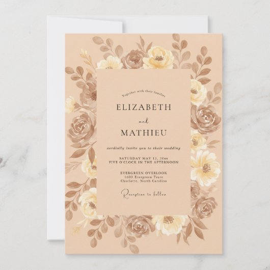 Braunrosa Champagner Blatt Hochzeit Einladung (Vorderseite)