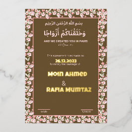 Braunrosa Nikkah, Islamisches Heiratszeugnis Folien Feiertagskarte