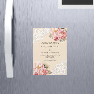 Braunrosa Rosen-Gold-Blumen-Spitze Premium-Hochzei Magneteinladung