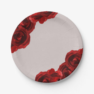 Braunrosa rote Aquarellrosen moderne Hochzeit Pappteller