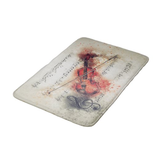 Braunrost Creme Watercolor Violin Sheet Music Badematte (Schrägansicht)