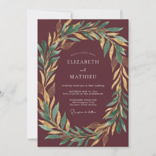 Braunrot Gold Lorbeer Eukalyptus Hochzeit Einladung