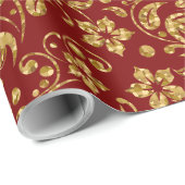 Braunrot & Shiny Gold Damask Blumenmuster Geschenkpapier (Rolleneckpunkt)