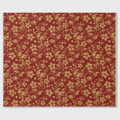 Braunrot & Shiny Gold Damask Blumenmuster Geschenkpapier (Flach)