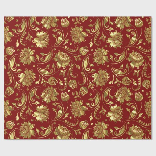 Braunrot & Shiny Gold Damask Muster Geschenkpapier (Flach)