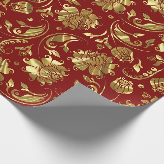 Braunrot & Shiny Gold Damask Muster Geschenkpapier (Ecke)