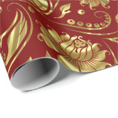 Braunrot & Shiny Gold Damask Muster Geschenkpapier (Rolleneckpunkt)