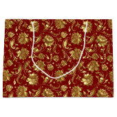 Braunrot & Shiny Gold Damask Muster Große Geschenktüte (Vorderseite)
