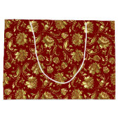 Braunrot & Shiny Gold Damask Muster Große Geschenktüte (Rückseite)