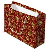 Braunrot & Shiny Gold Damask Muster Große Geschenktüte (Vorderseite Schrägansicht)