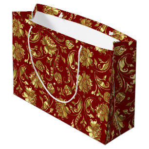 Braunrot & Shiny Gold Damask Muster Große Geschenktüte
