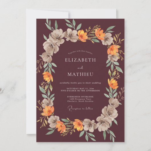 Braunrote Bernsteingrün Eukalyptus-Hochzeit Einladung (Vorderseite)