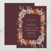 Braunrote Bernsteingrün Eukalyptus-Hochzeit Einladung (Vorne/Hinten)
