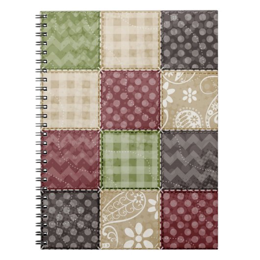 Braunrote, braune, beige und grüne Patchwork-Optik Notizblock (Vorderseite)