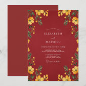 Braunrote Florale Hochzeit Einladung (Vorne/Hinten)