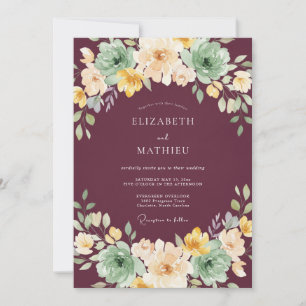 Braunrote Florale Hochzeit Einladung
