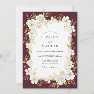 Braunrote Gold-Rosen-Hochzeit Einladung