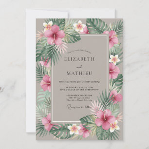Braunrote Hibiskus-Tropen-Eukalyptus-Hochzeit Einladung