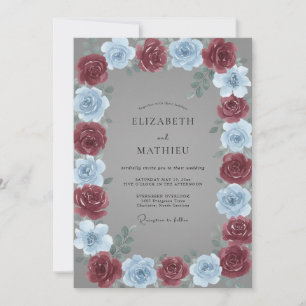 Braunrote Immergrün-Rosen-Hochzeit Einladung