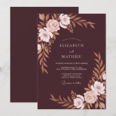 Braunrote Kupferlaub-Eukalyptus-Hochzeit Einladung (Vorne/Hinten)
