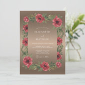 Braunrote Mohn-Hochzeit Einladung (Stehend Vorderseite)